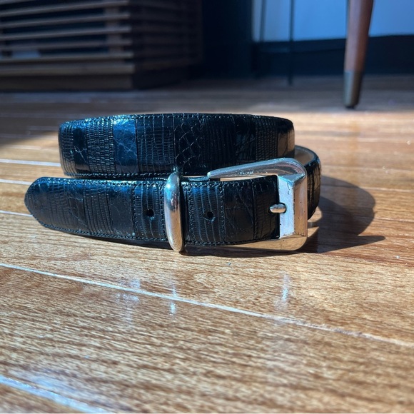 Black genuine crocodile Leather Belt with Silver Buckle - Picture 1 of 5